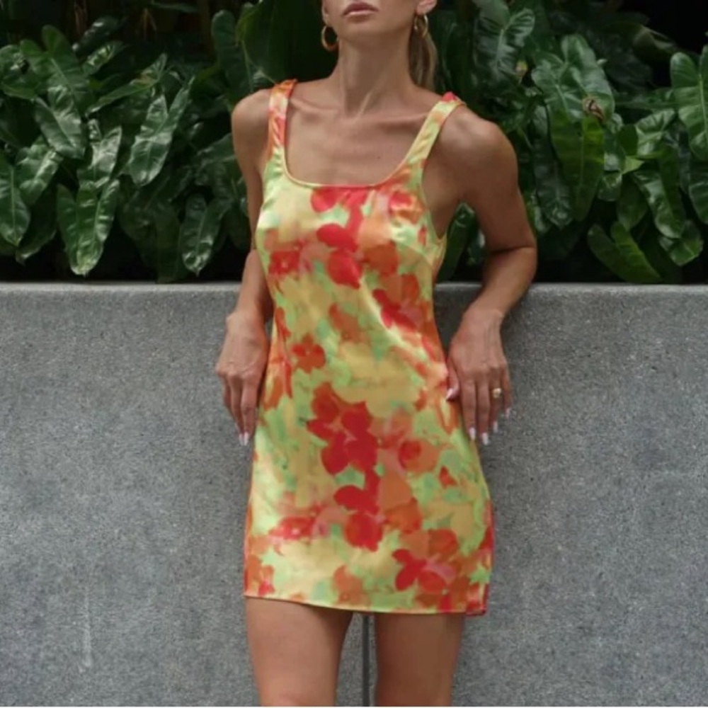 Rumored Yellow Orange Floral Mini Dress
